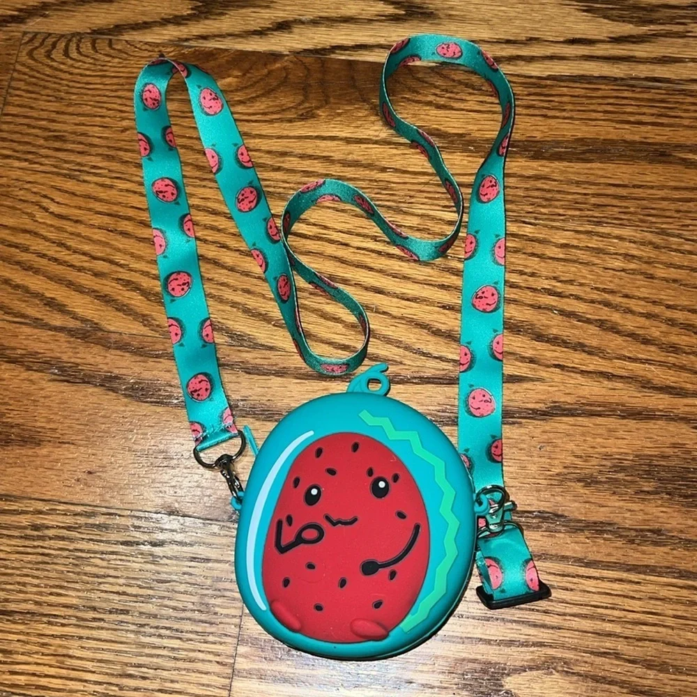 Watermelon silicone crossbody purse with detachable strap. New!